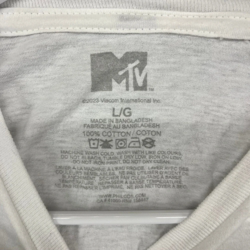 MTV Music Television Moon Face Graphic‎ T Shirt Large White Short Sleeve